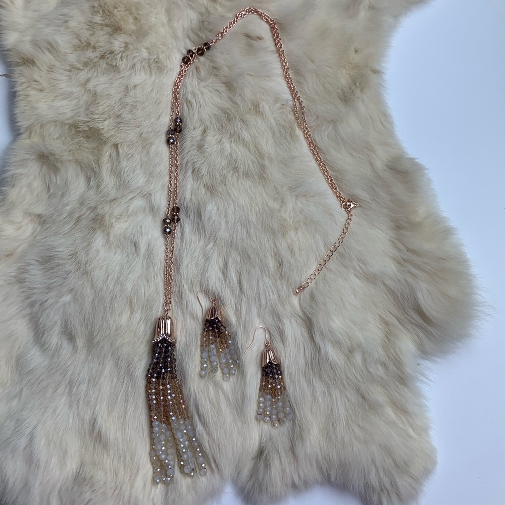 last one ROSE GOLD GLASS STONE NECKLACE SET - Picture 6 of 7